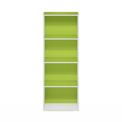 Furinno LUDER Book Shelf, 4-Tier Bookshelf, Bookcase with Open Shelf, 9.3 x 15.6 x 41.7, for Living Room, Bedroom, Home Office, Green/White