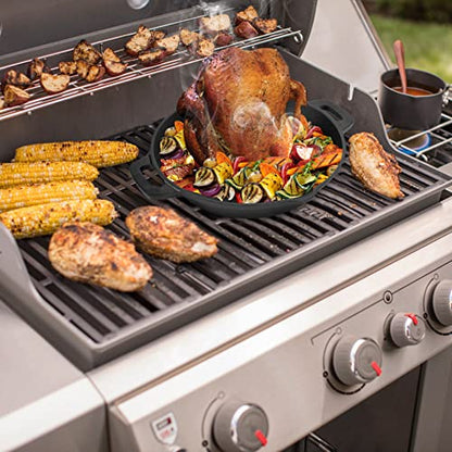 onlyfire Cast Iron Chicken Roaster Stand, BBQ Poultry Roaster Pan with Pour Spout and Handle, Barbecue Accessory for Grill and Oven