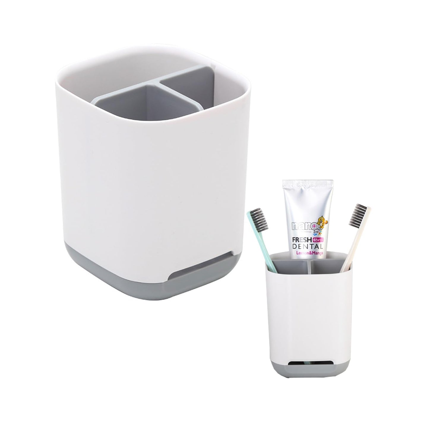 LAWALEISHE Toothbrush Holder,3 Slots Toothbrush Organizer with Drainage Holes,Grey Multifunctional Plastic Toothbrush Cup Storage Stand