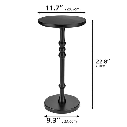 Lampaggio Round Side Table for Small Spaces, Drink Table with Oak Wood Pedestal Base, Modern Accent End Table or Nightstand for Living Room, Bedroom
