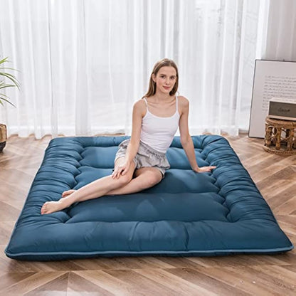 Japanese Floor Mattress Futon Mattress, Thicken Tatami Mat Sleeping Pad Foldable Roll Up Mattress Dormitory Mattress Pad Floor Lounger Pillow Bed Bluestone, Single