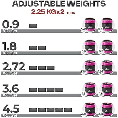 Sportneer Ankle Weights Adjustable Ankle Weights Set Wrist Strap 0.45kg - 2.25kg Each Ankle, 0.9kg - 4.5kg a Pair