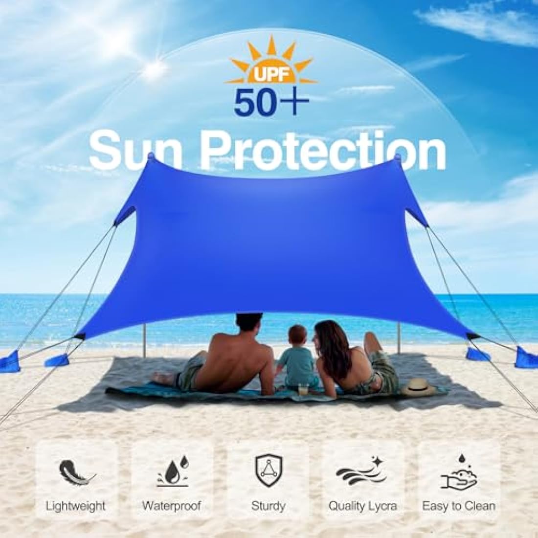Rhino Valley Beach Tent, 6-8 Person with UV 50+ Sun Protection, Portable Beach Shade Shelter, Large Family Canopy Outdoor Tent for Camping, Fishing, Picnic, Garden