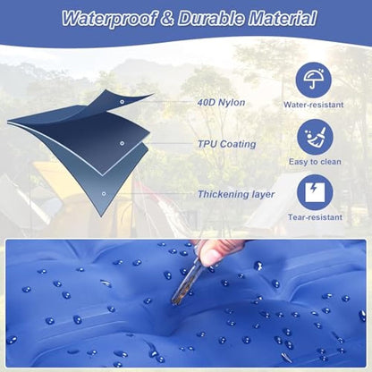 KASIMO Sleeping Mat - Ultralight & Thick Inflatable Camping Sleeping Pad Air Mattress Self-inflating Bed with Built-in Pump & Pillow Compact for Camping Backpacking Hiking Traveling