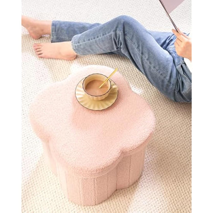 Bonlife Pink Ottoman Storage Box,Folding Storage Seat Box,Small Footstool For Living Room,Kid's Toy Chest Box,Teddy Flower Shape,38x38x38cm