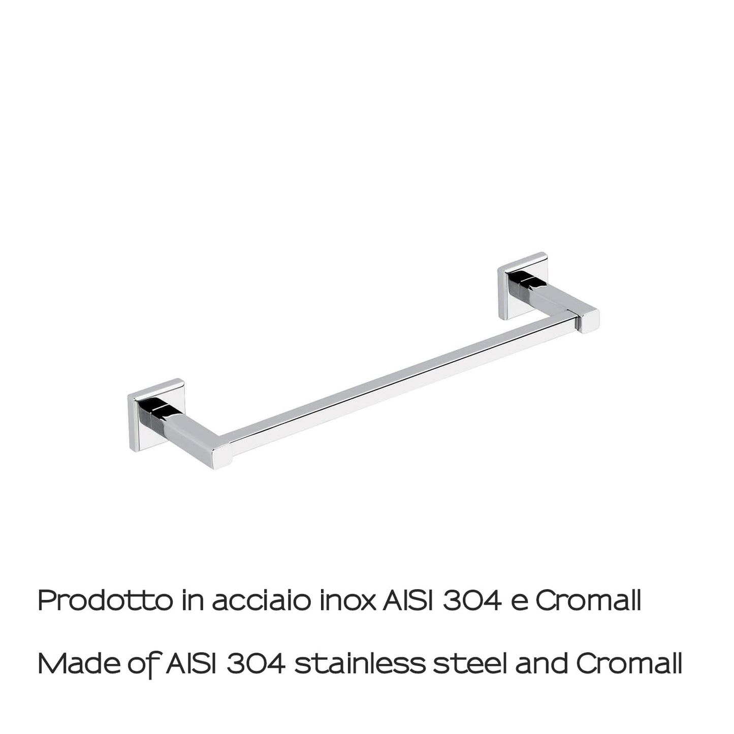 GEDY | Colorado Bathroom Towel Holder in Stainless Steel and Cromall, Towel Rail Fixable with Screws or Glue, Weight Supported 7 kg, Chrome