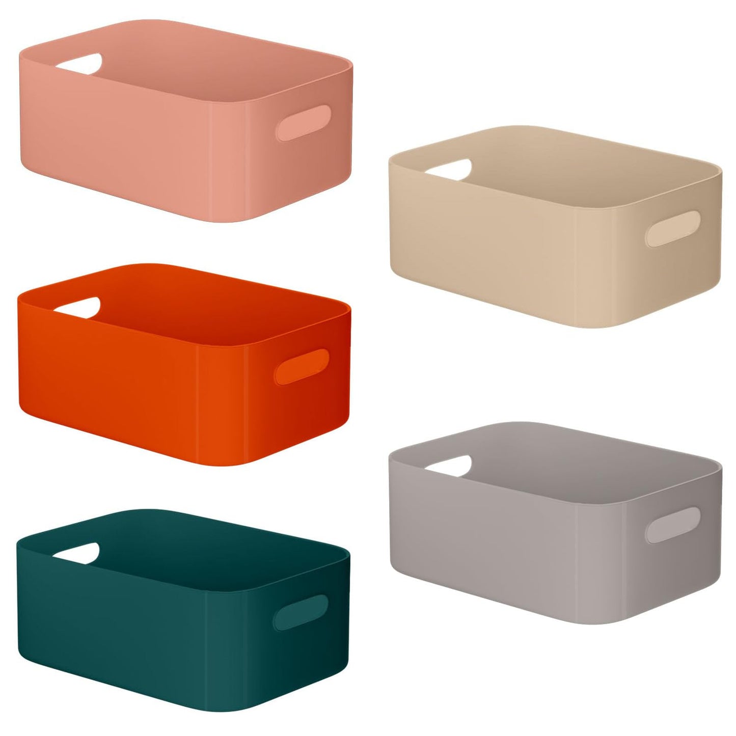W&H 5 PCS Plastic Storage Baskets, Medium Storage Boxes with Handle, Rectangular Home & Kitchen Organiser, Plastic Baskets for Bathroom, Shelves
