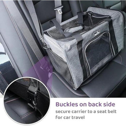 Wakytu TSA Approved Pet Carrier for Small Medium Cats and Dogs | Dog Carrier with Adequate Ventilation | 4 Mesh Windows, 3 Entrance, Locking Safety Zippers, Padded Shoulder Strap, Black