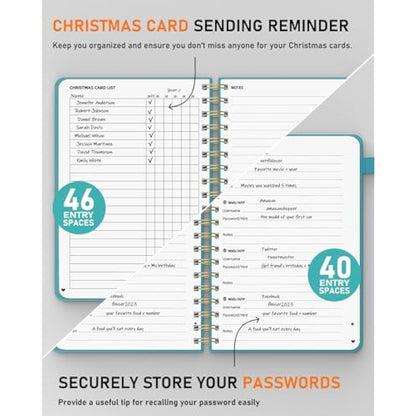 WEMATE Spiral Address Book with Alphabetical Tabs, Leather Password Book, Address Organizer Telephone Notebook Journal Keep Contact Safe Hardcover Large Print for Seniors Home Office 5.8″×8.2″, Green