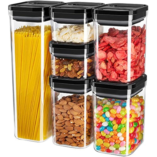 MR.SIGA 6 Piece Airtight Food Storage Container Set, BPA Free Kitchen Pantry Organization Canisters, Kitchen Storage Containers with One-Handed Leak Proof Lids, Black