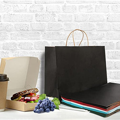 Gift Bags Paper Bags with Handles Black Paper Bags(20 pcs,27x12x21cm,130GSM paper) for Halloween Christmas Wedding Birthday Party