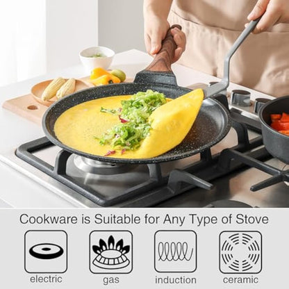 Kordisen Crepe Pan Nonstick, 30cm Dosa Pan with Spreader, Granite Coating Pancake Flat Skillet for Stove Top, Induction Compatible, PFOA Free