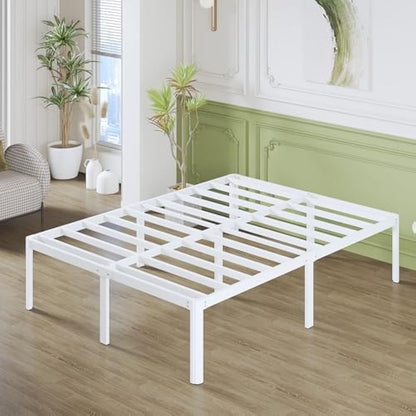 Lutown-Teen Super King Bed Frame 46 cm High with Rounded Corners, Heavy Duty Metal Bed Frames 6ft Super King Size 180x200 with Steel Slats, Ample Storage Underneath, Easy Assembly, White