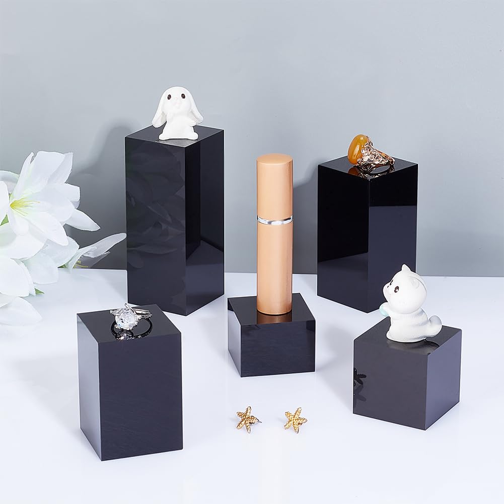 BENECREAT 5Pcs Black Acrylic Cube Display Block 3/4/6/8/10cm Solid Display Pedestal Stand for Gem Display Jewelry Display Displaying Pop Figures