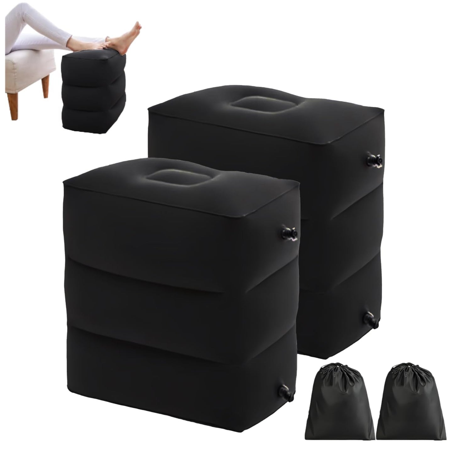 Inflatable Foot Rest Pillow 2 Pack, Adjustable Travel Footrest