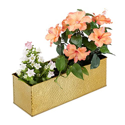 Relaxdays Window Box For Interior, Planter, Metal Cachepot For Flower- and Herb Pots, Rectangular Tub, Gold