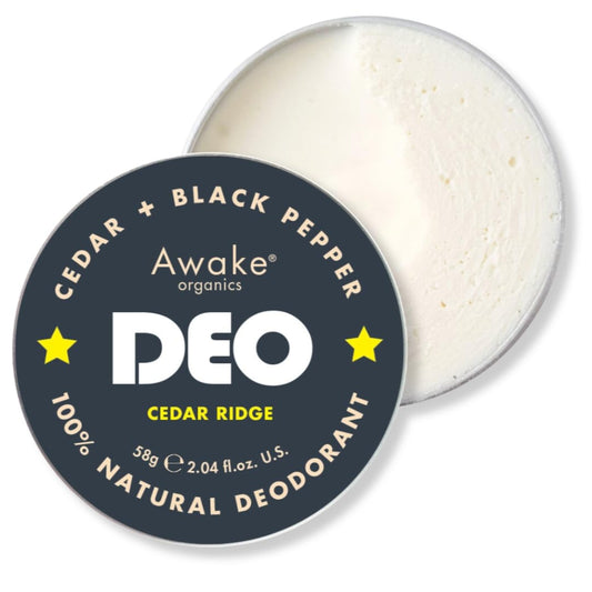Awake Organics DEO - Natural Plastic Free Deodorant for Men - Cedar Ridge - Cedarwood & Black Pepper - Aluminium Free ? Plastic Free - Bicarb Free -