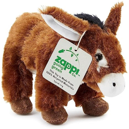 Zappi Co 100% Recycled Plush Donkey Toy (21cm Length) Stuffed Soft Cuddly Eco Friendly animals Collection For New Born Child First kid