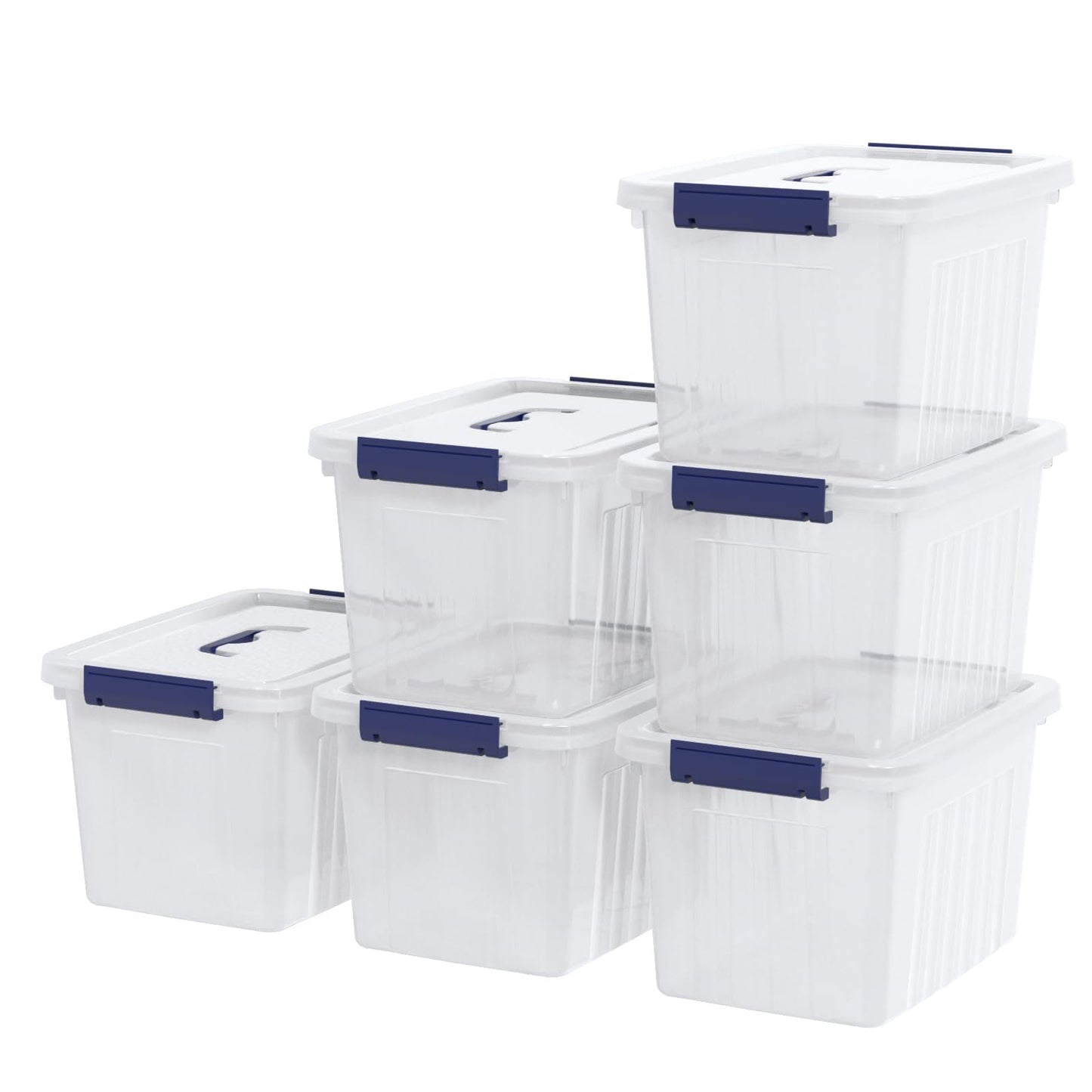 Ziglous 12 L Clear Plastic Storage Boxes with Lid and Handle, 6 Packs, Blue