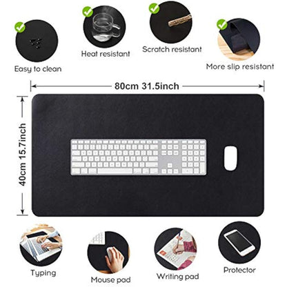 DOBAOJIA Extended Mouse Pad Desk Pad Large 31.5" X 15.7" Large Mouse Mat XL Desk Blotter Writing Pad for Laptop/Office/Home, PU Leather Side Waterproof +Suede Side Non-Slip (Black)