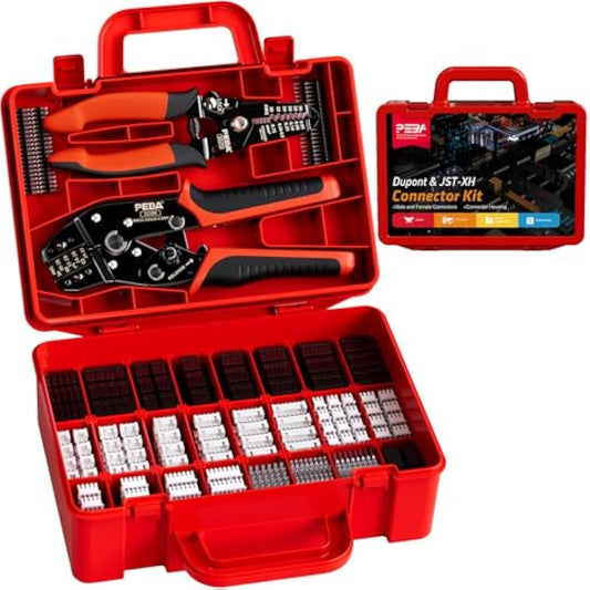 PEBA Dupont Crimping Tool AWG32-20, Ratchet Crimper Toolkit with 26 Types of Dupont Male/Female Pin Connectors and JST Terminals, for 2.0-3.0 mm, JST Series, Dupont, KF2510, Molex Connectors, etc