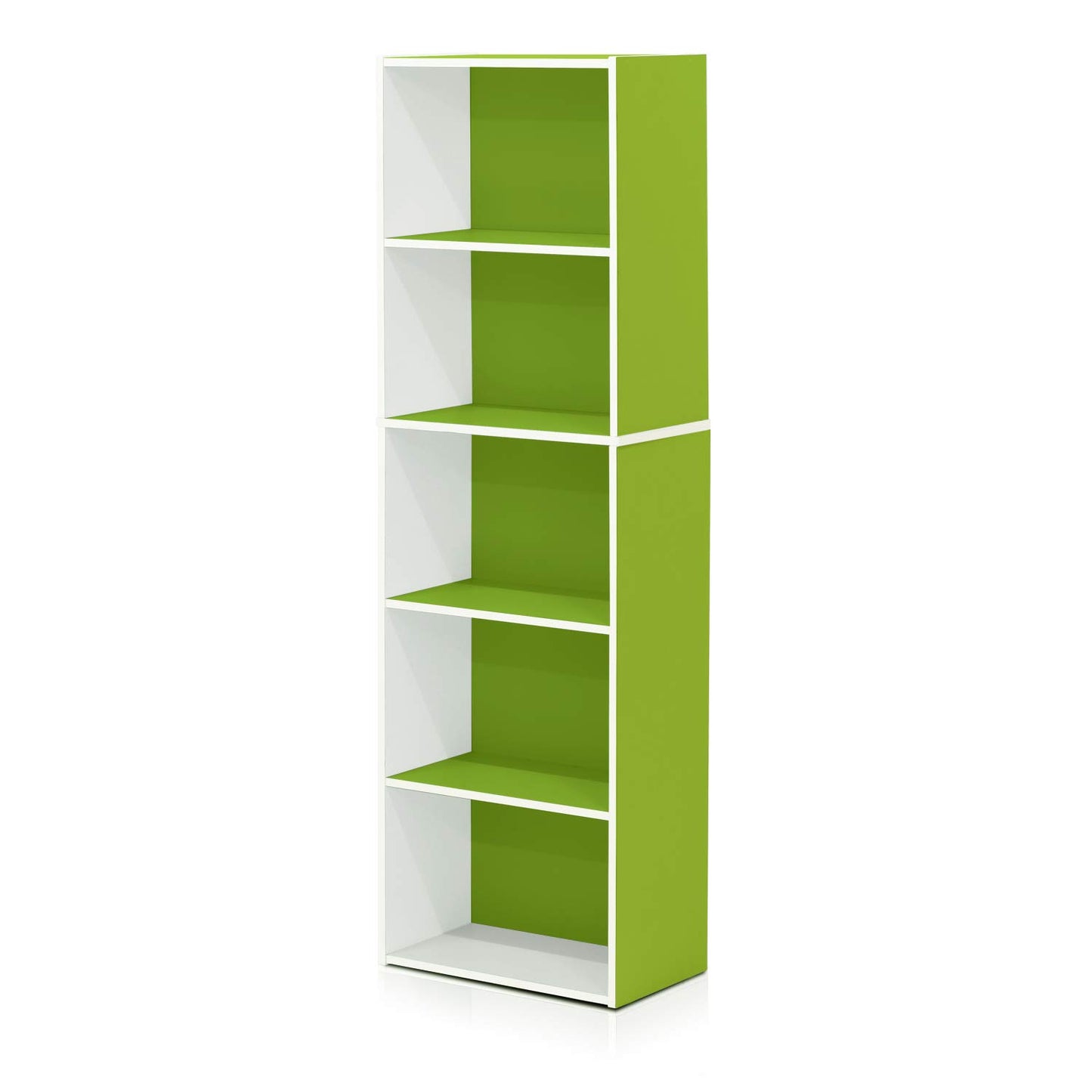 Furinno LUDER Book Shelf, 5-Cube Bookshelf, Bookcase with Open Shelf, 9.4 x 15.8 x 52, for Living Room, Bedroom, Home Office, White/Green