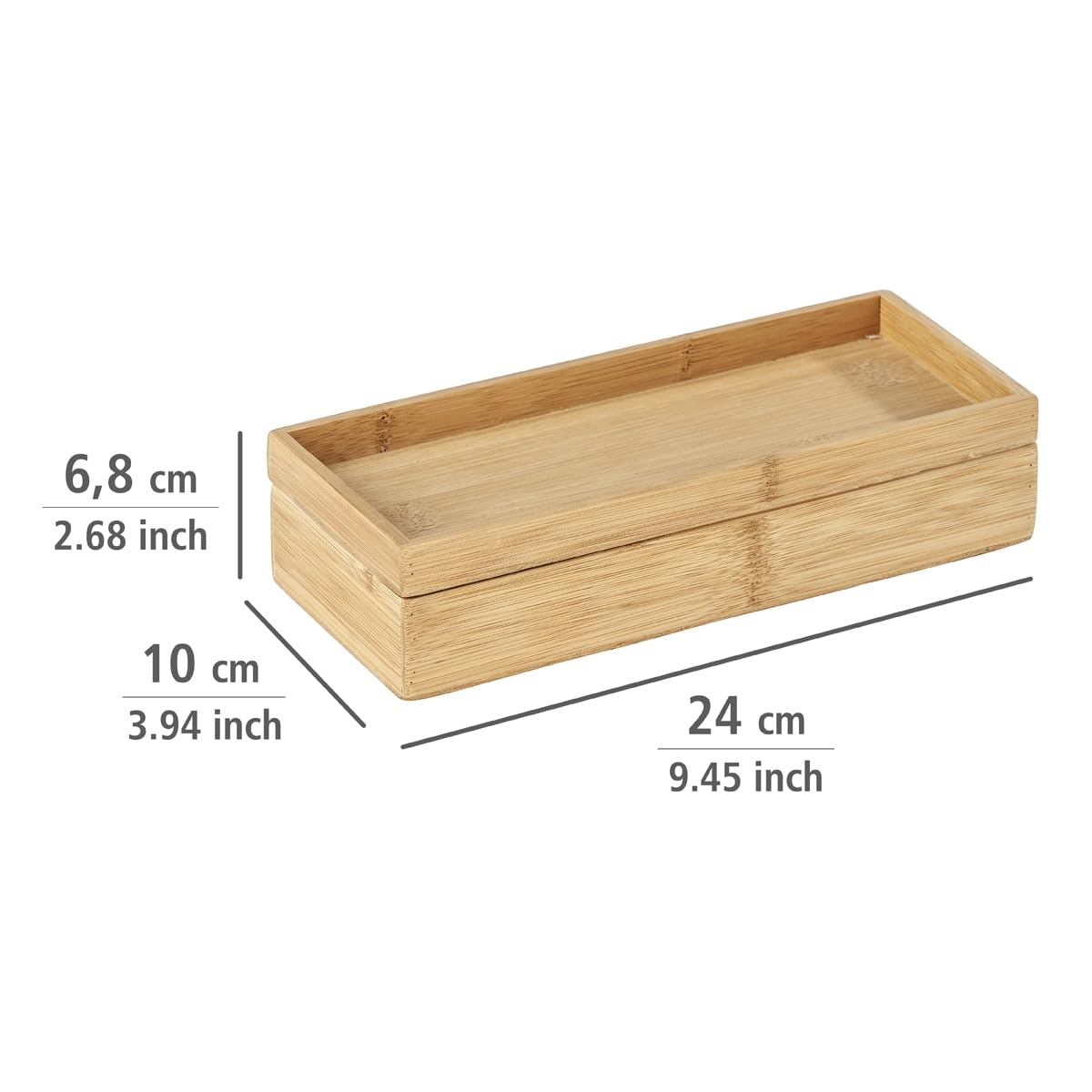WENKO Terra Bamboo Organiser Box with 3 Compartments - Storage Box, Bathroom Basket, Bamboo, brown, Maße (B x H x T): 24 x 6 x 10 cm