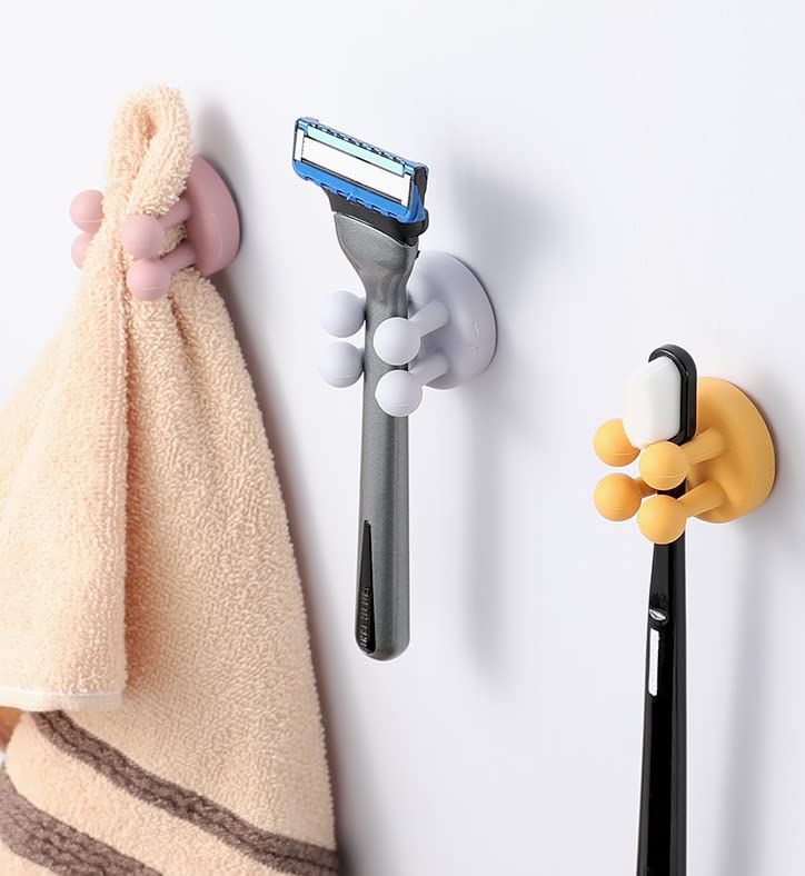 WUBAYI 4 pcs Silicone Toothbrush Holder Multi-Function Hook Waterproof self Adhesive Single Toothbrush Hook Plug Holder for Wall for Hanging Bathroom