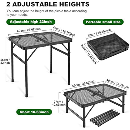 Odoland Portable Camping Table Ultralight Aluminum Folding Picnic Table Small Camp Table for Beach Hiking Backpacking Outdoor Indoor Picnic RV BBQ Black