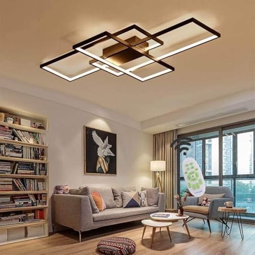 Jsz LED Dimmable Ceiling Light Living Room Lamp with Remote Control Modern Minimalist Ceiling Light Creative Metal Acrylic Design Ceiling Light Lighting Bedroom Decor Lamp (Black, 105CM)