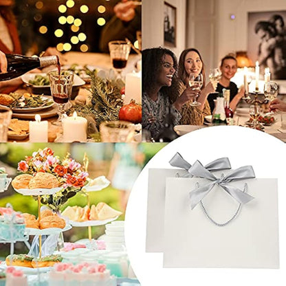 Gift Bags White with Silver Bow Ribbon,Luxury Present Bags for Birthday,Weddings,Party,Bridesmaid,Bridal Shower,12.6x9.8x3.9inches,(White,8 Pack)