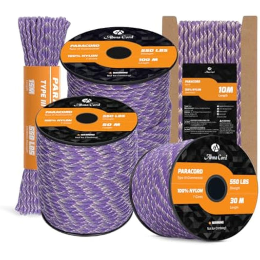 Abma Cord Paracord 550 4mm 100m 100% Nylon Rope Type III 7 Strands Parachute Cord for DIY, Camping, Survival, Outdoor - Max. 250kg - Napa Valley