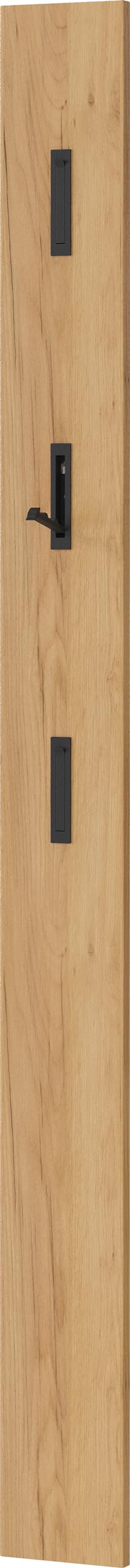 Germania Coat rack panel 3728-243, in Navarra-oak repro, with three fold-out metal coat hooks, 15 x 170 x 3 cm (WxHxD)