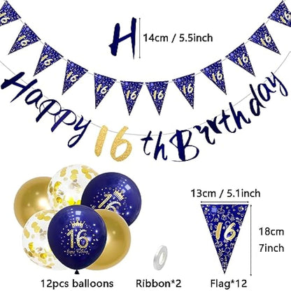 Boys 16th Birthday Decorations Navy Blue Gold 16th Birthday Party Decorations Boys Banner Bunting Kit by Wonsta
