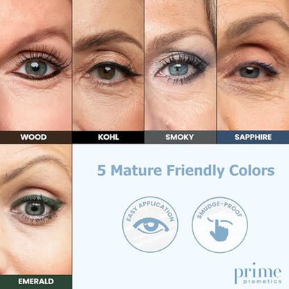 Prime Prometics PrimeEyes Glide Eyeliner for Mature Women – Waterproof, Long-Stay and Mess-Proof – Gel Cream Texture, Discreet Sharpener and Effective Smudger (Emerald)