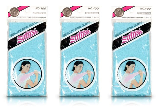SALUX Bath Towel Blue Color Beauty Skin Bath Wash Towel 3 Count Pack