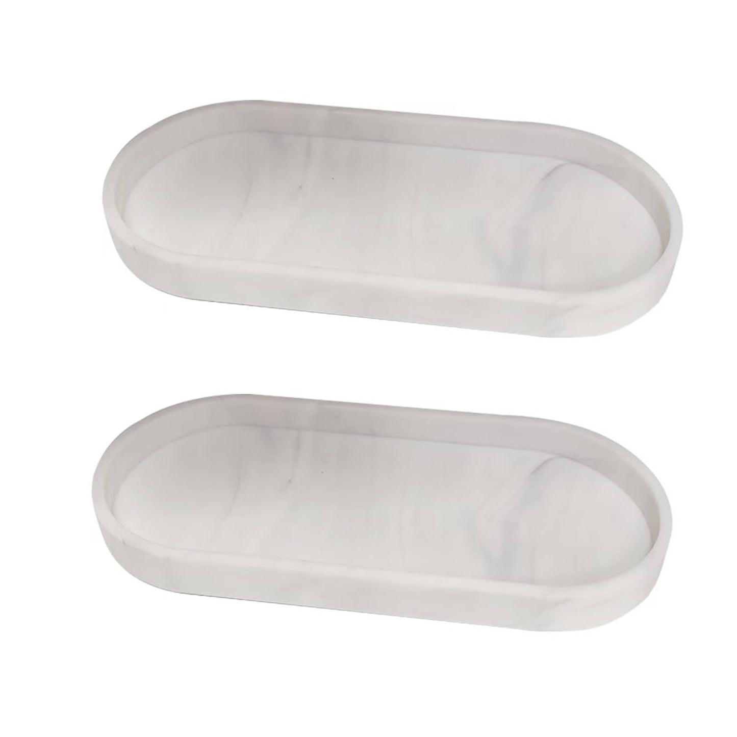 Vanity Tray, Bathroom Tray, Silicone Tray – 2-Piece Oval Marble Storage Tray (25x11x2cm) with Non-Slip Base & Easy-Clean Surface, for Bathroom