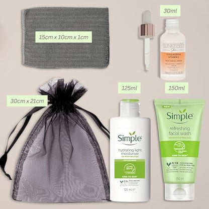 Simple Skincare Set, Simple Face Wash Set, Hydration Face Wash, Sunkissed Skin firming Serum and Moisturiser Regime Bundle, Simple Skincare Gift Set (Grey)