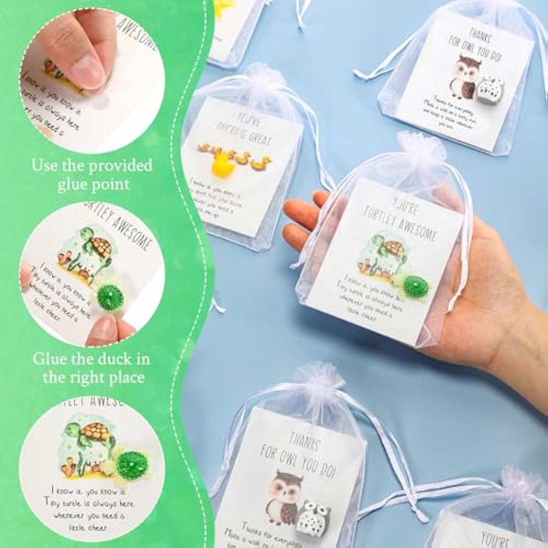 Fumete 100 Set Employee Appreciation Gifts Bulk for Coworkers Thank You Staff Gift Animal Pun Inspirational Note Cards Funny Resin Ducks Stars Whales Turtles Owls Office Gifts Pocket Favors