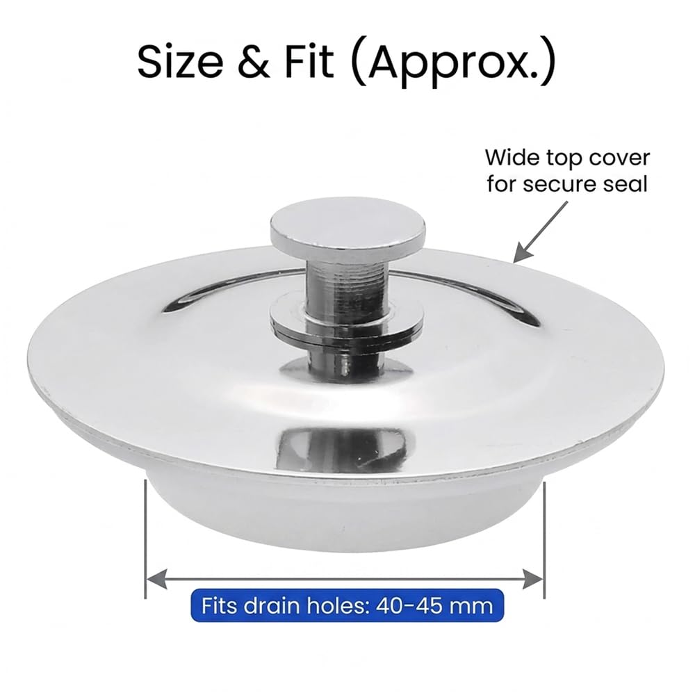 Bath Plug 40-45mm Hole, Stainless Steel Bathtub Plug with Anti-Leak Seal, Secure Fit Drain Stopper Replacement, Durable Easy-Use Plug for Tub and Sink
