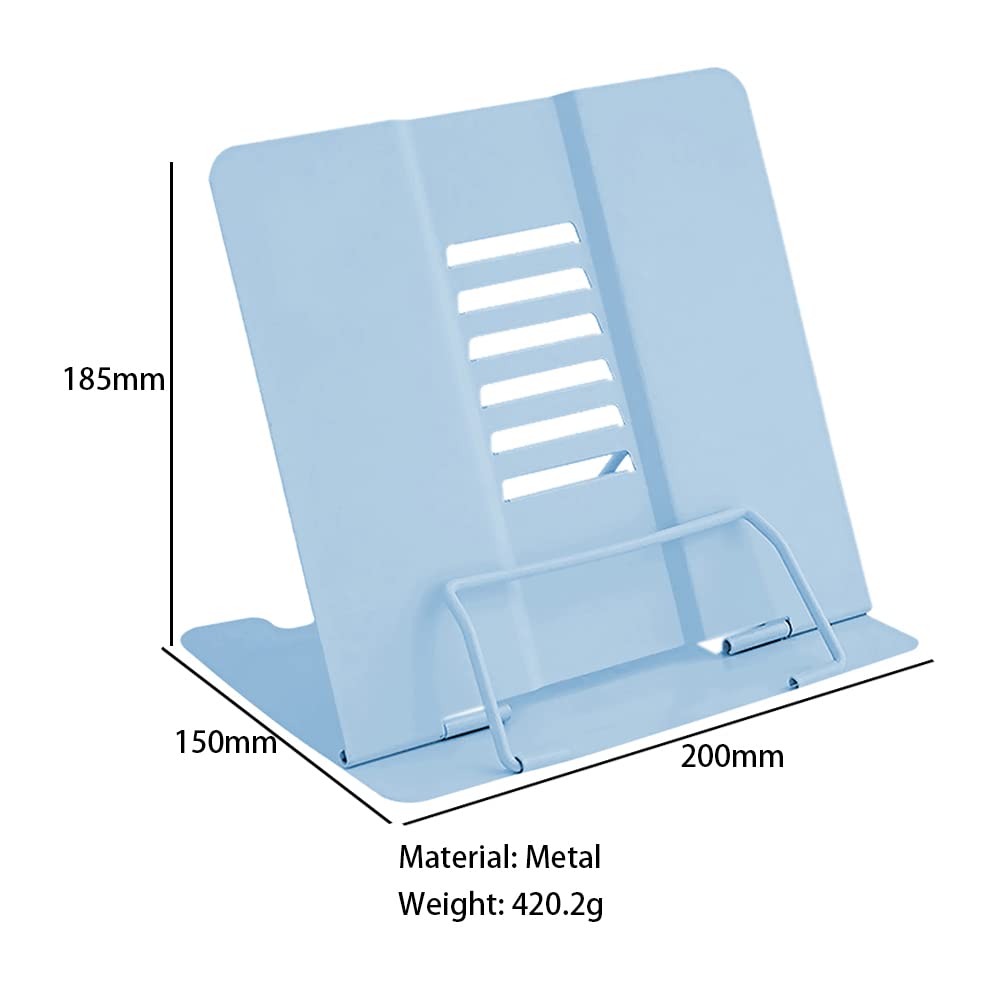 Book Stand, Multifunctional Metal Book Holder for Reading (Blue)
