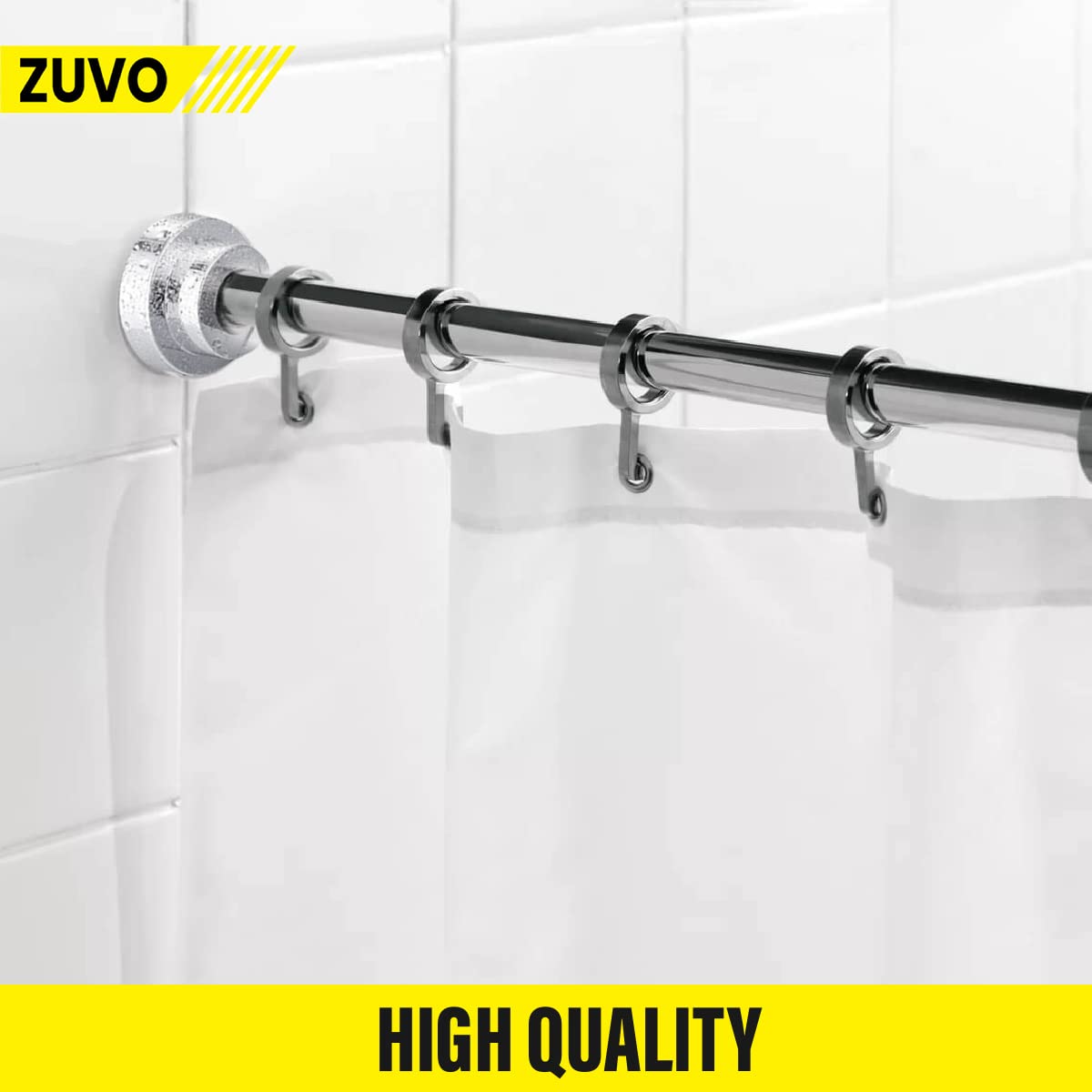 Tension Rod for Curtain - Extendable upto 66-109 cm - No Drill & Rust Proof Shower Curtain Rods for Bathroom - Silver Curtain Pole
