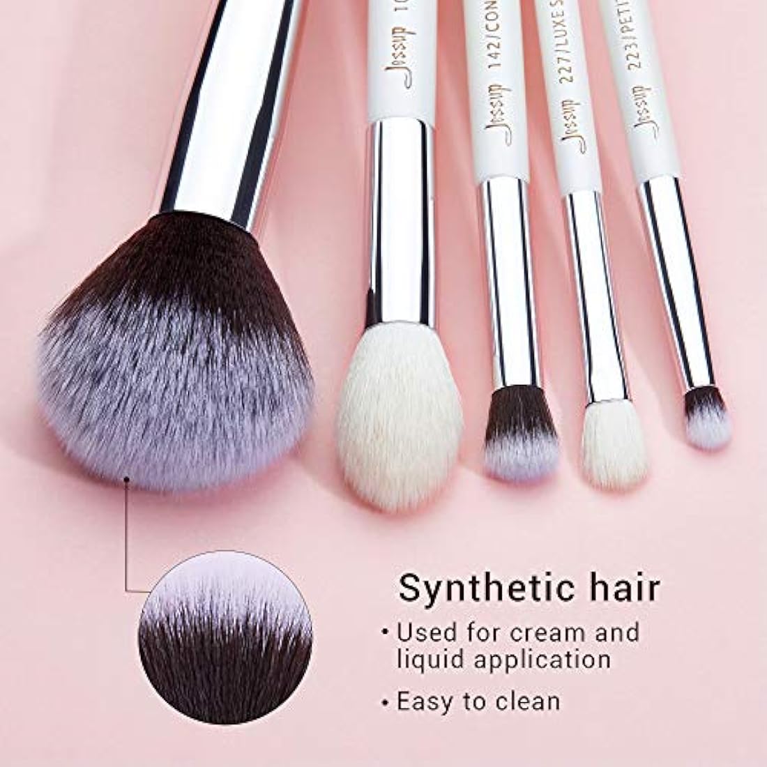 Jessup Brand 25pcs Professional Makeup Brush Set Beauty Cosmetic Foundation Powder Blush Blending Eyeshadow Concealer Highlighter Natural-Synthetic Hair Brushes (Peal White/Silver) T235