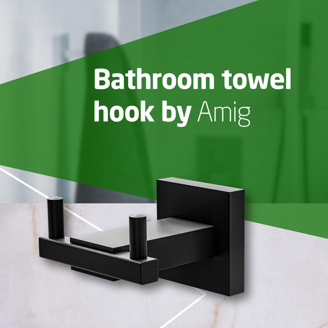 Amig - Bathroom Towel Hook Mod. Isla-5 | Wall-Mounted Towel Hook Screws Included | 73 x 73 x 50 mm | Stainless Steel | Matt Black