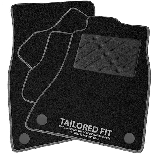 Car Mats FOR Ford Focus MK3 2011-2015 Black Carpet - Grey Ribbed Trim - Black Rectangle Heel Pad [SAPP-1339]