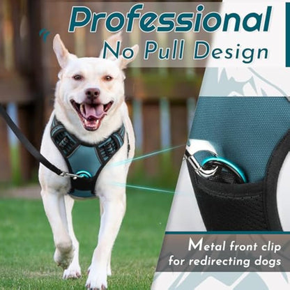 Eagloo Dog Harness Large Dog, No Pull Harness with Front Back Clips, Adjustable Pet Walking Vest, Soft Padded Pet Vest, Reflective No-Choke Breathable with Easy Control Handle, Dark Green, L
