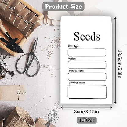 REEKNOKOL 100Pcs Small White Envelopes, Self-Adhesive Seed Envelopes Seed Packets with Preprinted Kraft Paper Coin Envelopes Money Envelopes for Seeds Saving & Collecting(8x12cm/3.15x4.72inch)