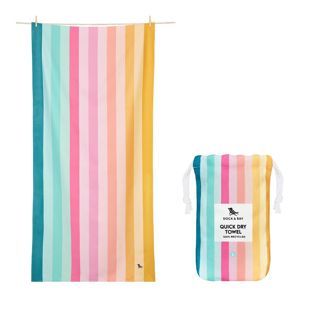 Dock & Bay Beach Towel - Quick Dry, Sand Free - Compact, Lightweight - 100% Recycled - Includes Bag - Summer - Coastal Candy - Extra Large (200x90cm,