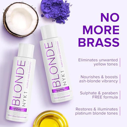 NYK1 Purple Shampoo And Conditioner For Blonde Hair (500ml x2) SULPHATE FREE Toner Bleached - Sets Silver