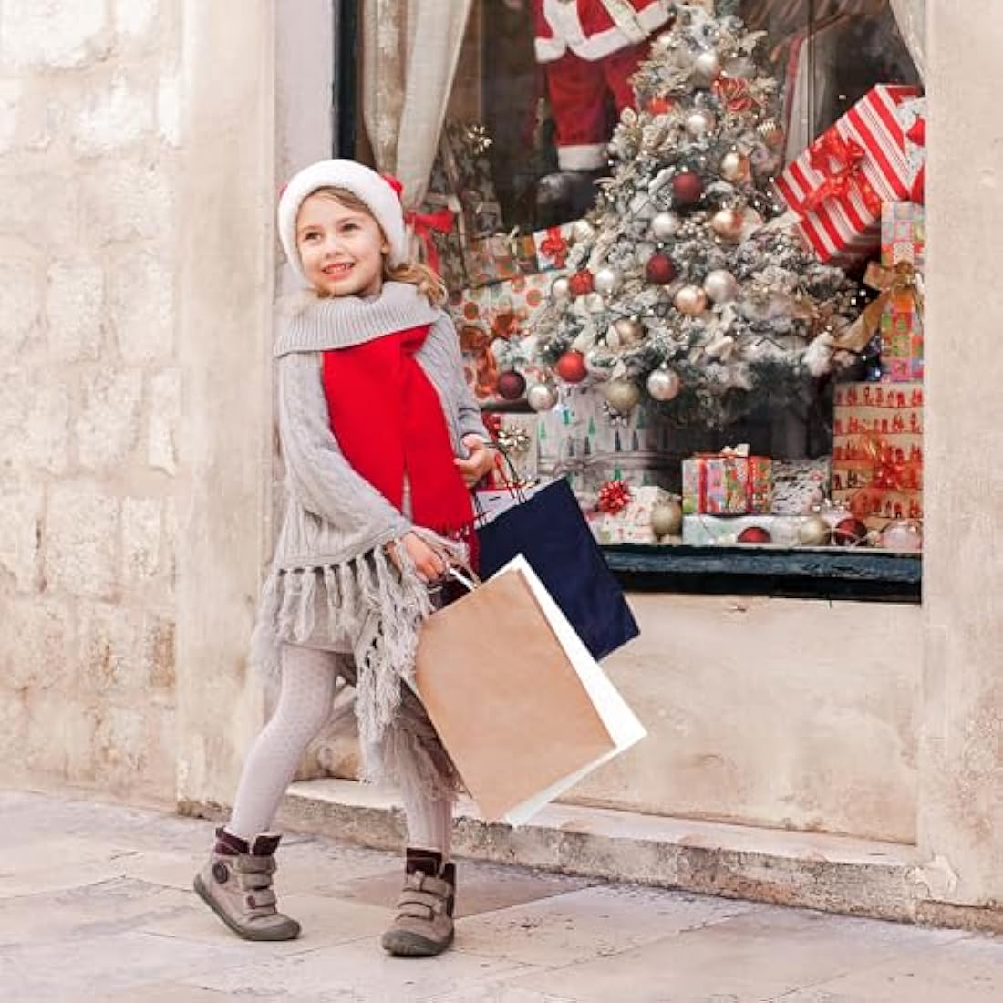 GIFTSAY 50pc Brown Paper Bags with Handles 15X8X21cm Multifunctional Gift Bags for Wedding, Party, Shopping, Retail, Food Service or DIY Crafts